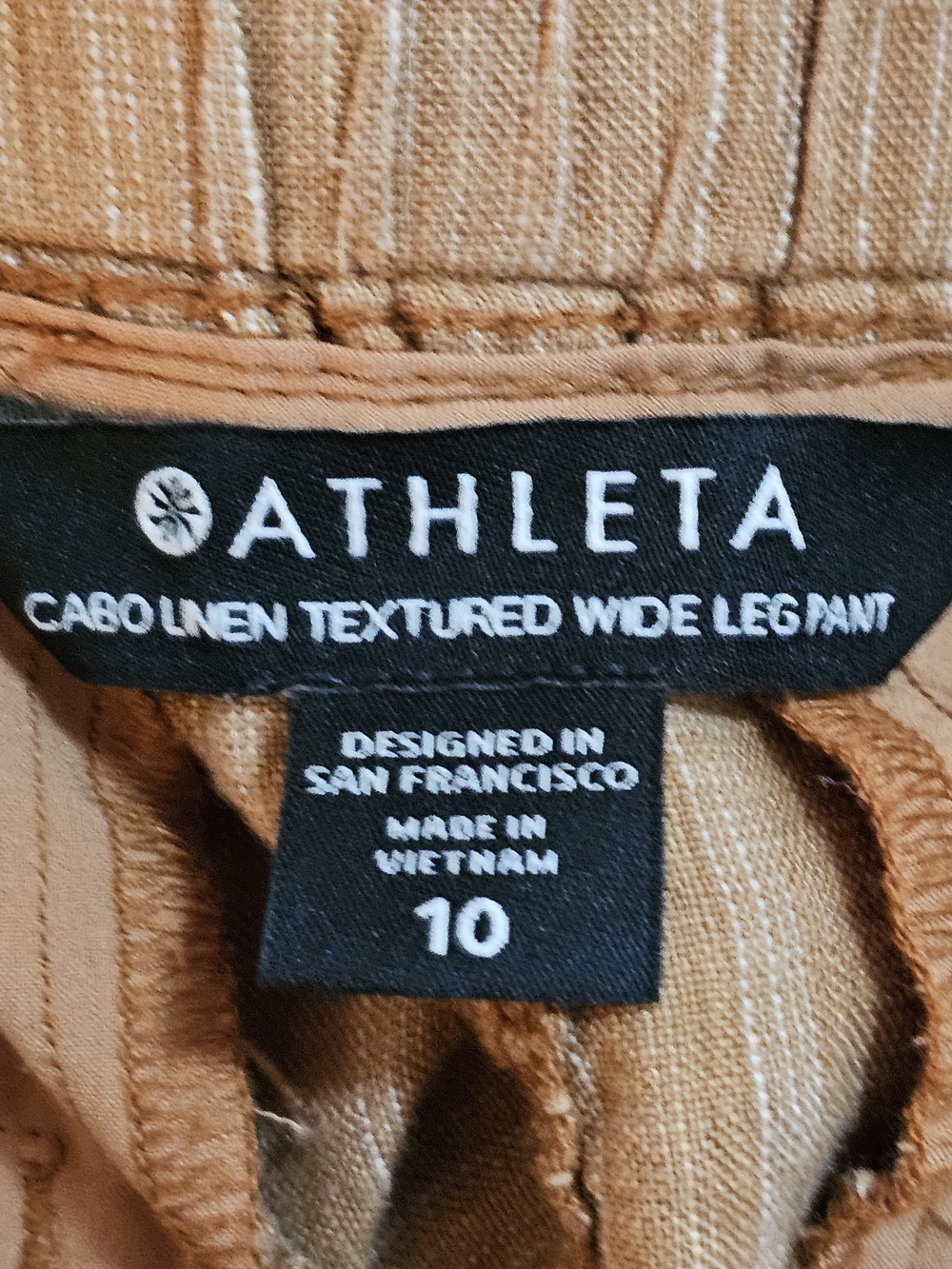 Athleta Cabo Linen Textured Wide Leg Pants Size 10 Brown Striped Drawstring 6576 - Picture 5 of 13